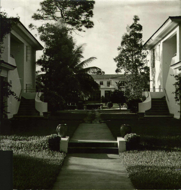 Weber Hall at the end of the sidewalk that goes between Kelley and Farrell Halls