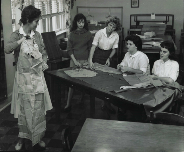 Students getting instruction on pattern making