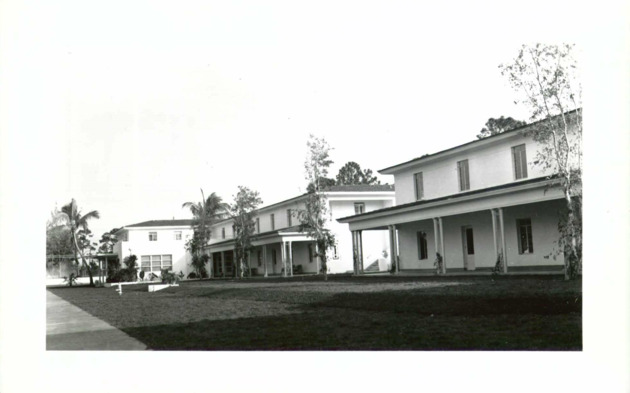 Newly constructed Farrell Hall and Kelley House completing the five original Barry University buildings