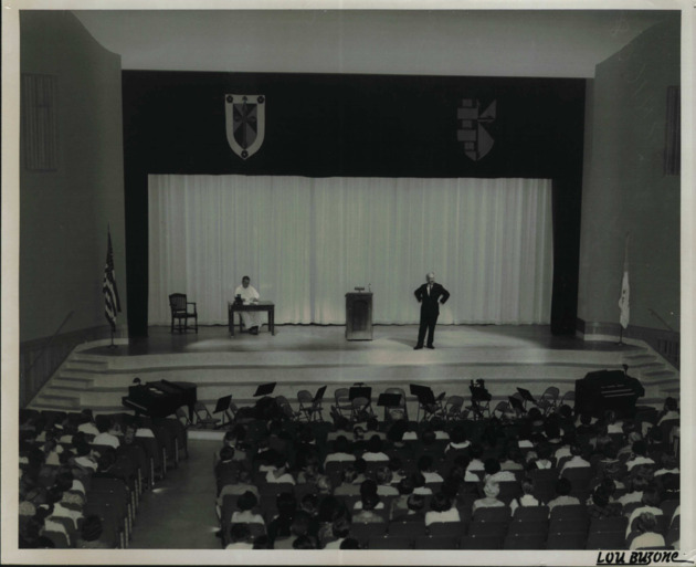 Dr. Frank Sheed giving a speech in the Auditorium