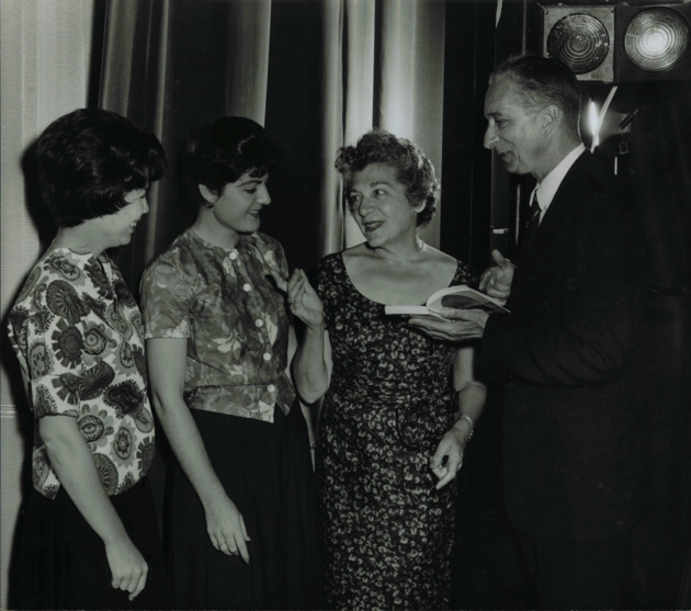 E. Martin Brawne and wife converse with Regina Donata and Elizabeth Crawley