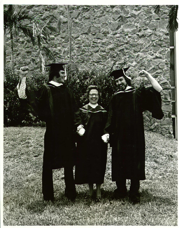 Sister Dorothy Browne O.P., celebrates commencement with male students
