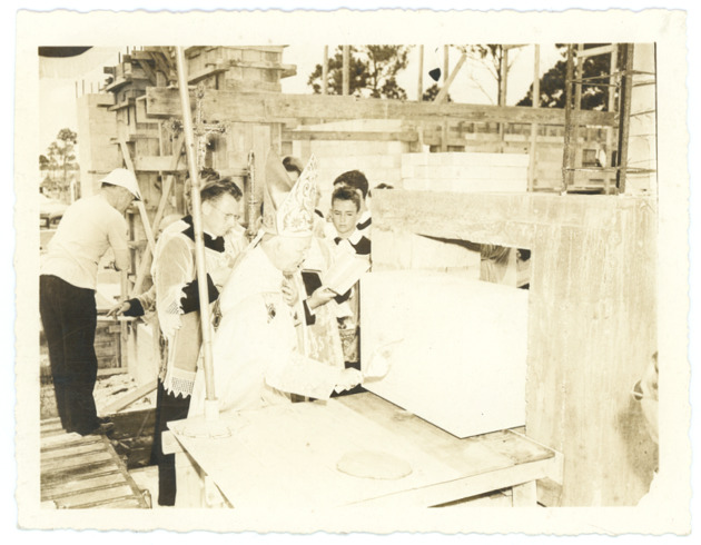 Bishop Patrick Barry laying the cornerstone of Cor Jesu Chapel