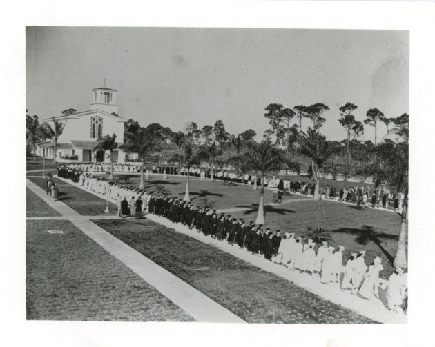 Barry College dedication ceremony procession around campus mall
