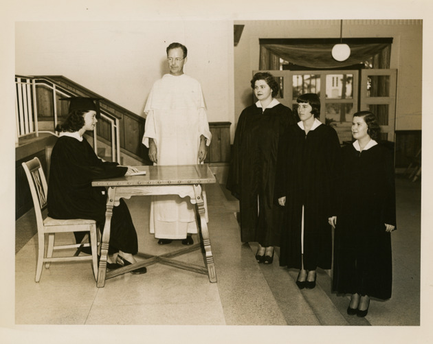 Father Murphy with members of the Student Council