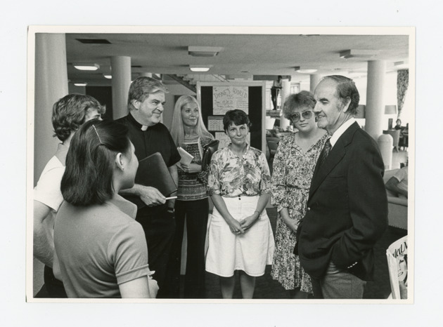 United States Senator George McGovern talks with a group of Barry faculty
